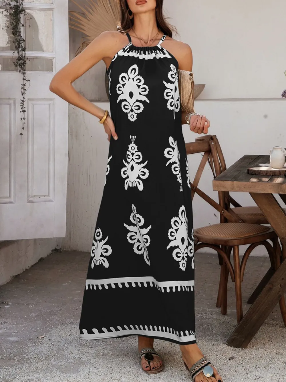 Grecian Neck Printed Maxi Dress, image 5