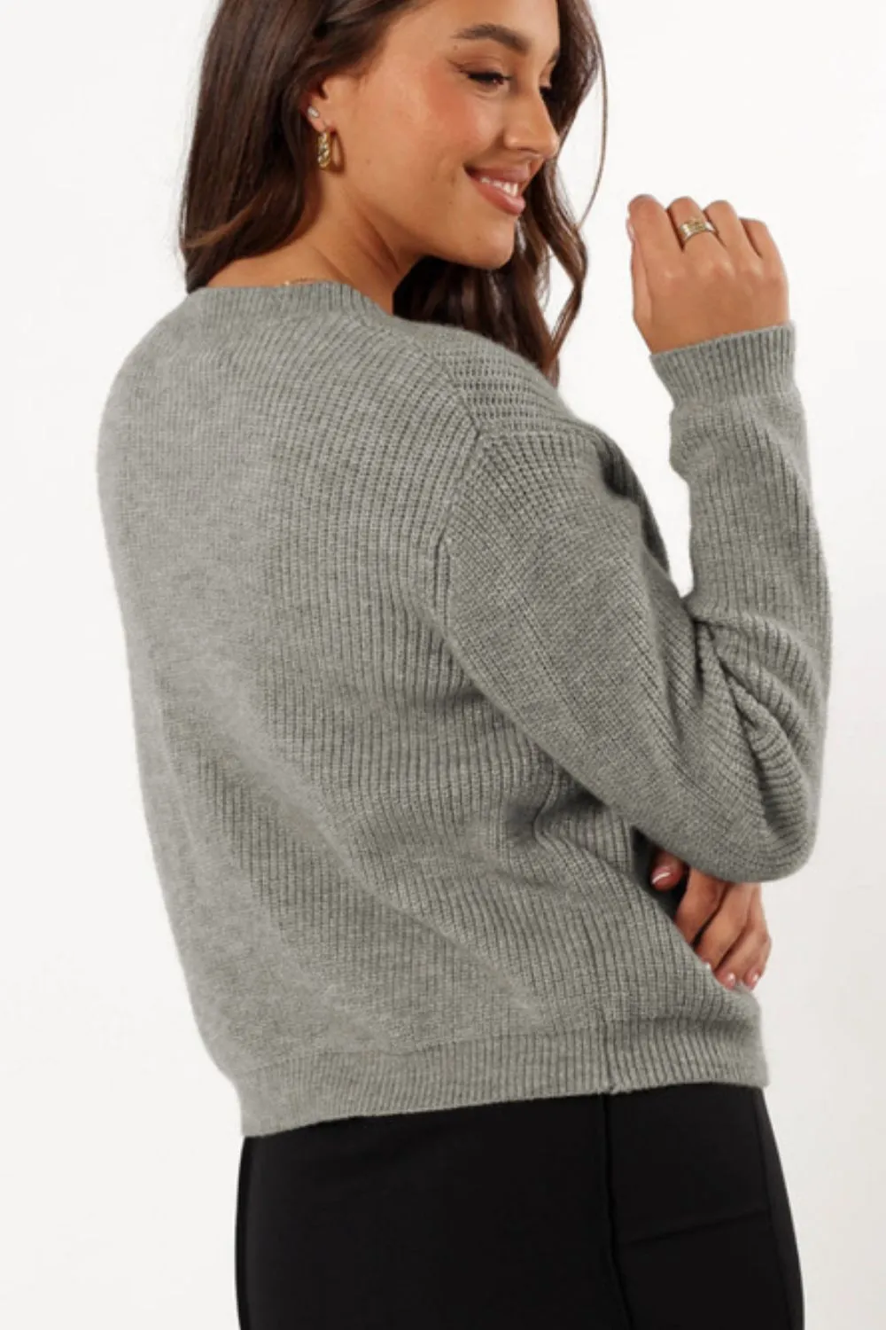 Bow Round Neck Long Sleeve Cardigan, image 3