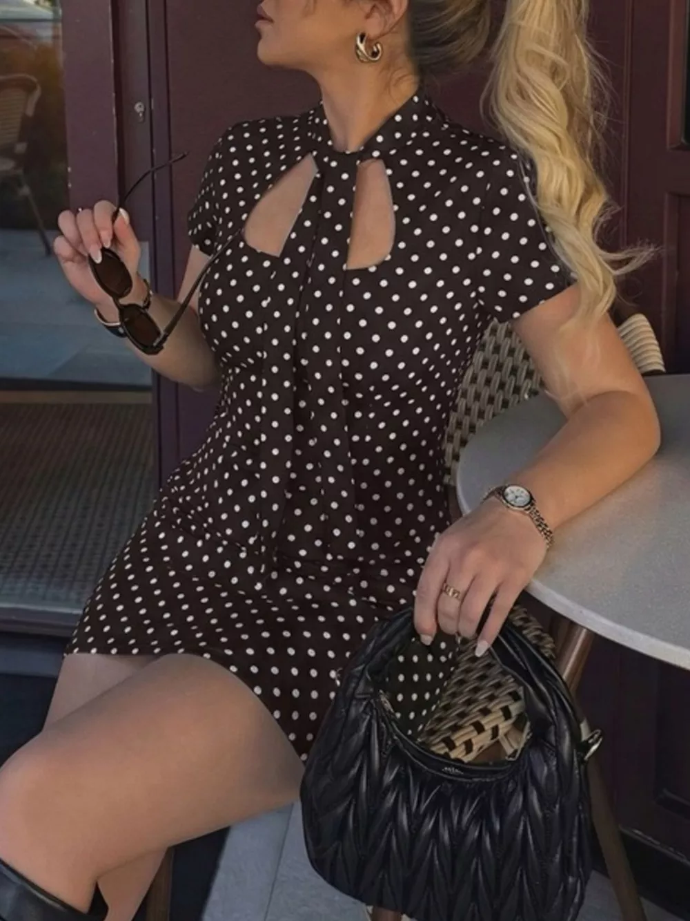 Polka Dot Cut-Out Front Mini Dress, image 7