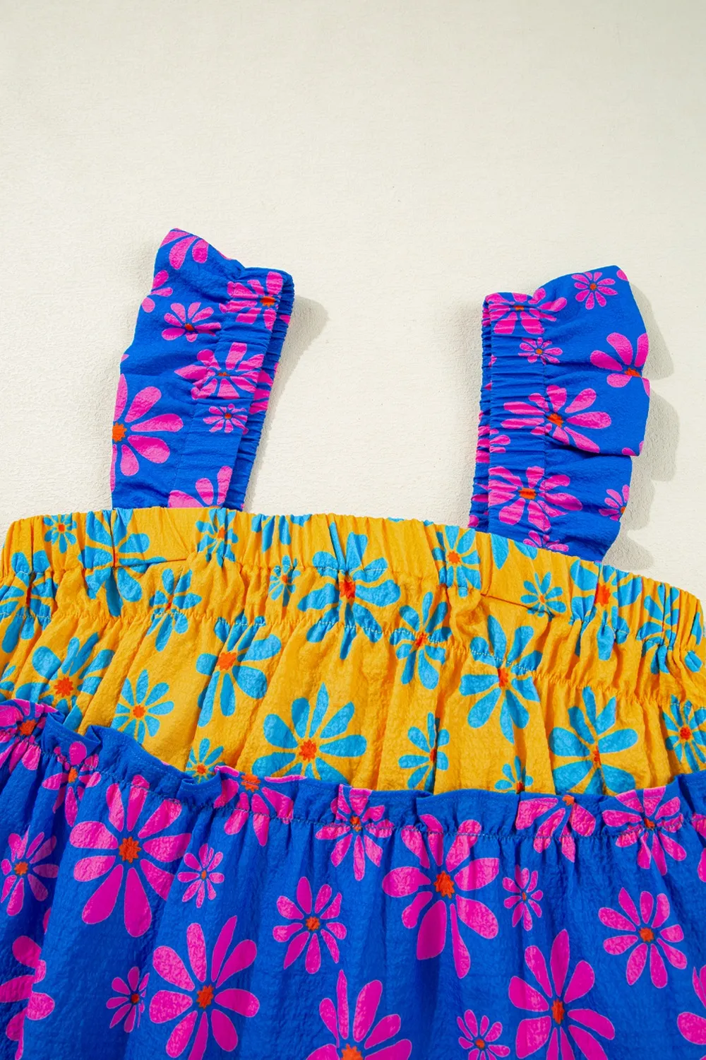 Floral Colorblock Flutter Straps Flowy Tank Top, image 3