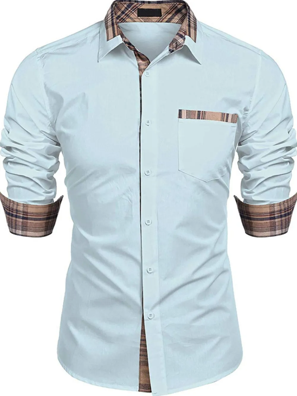 Men's Plaid Collared Neck Long Sleeve Shirt, image 5