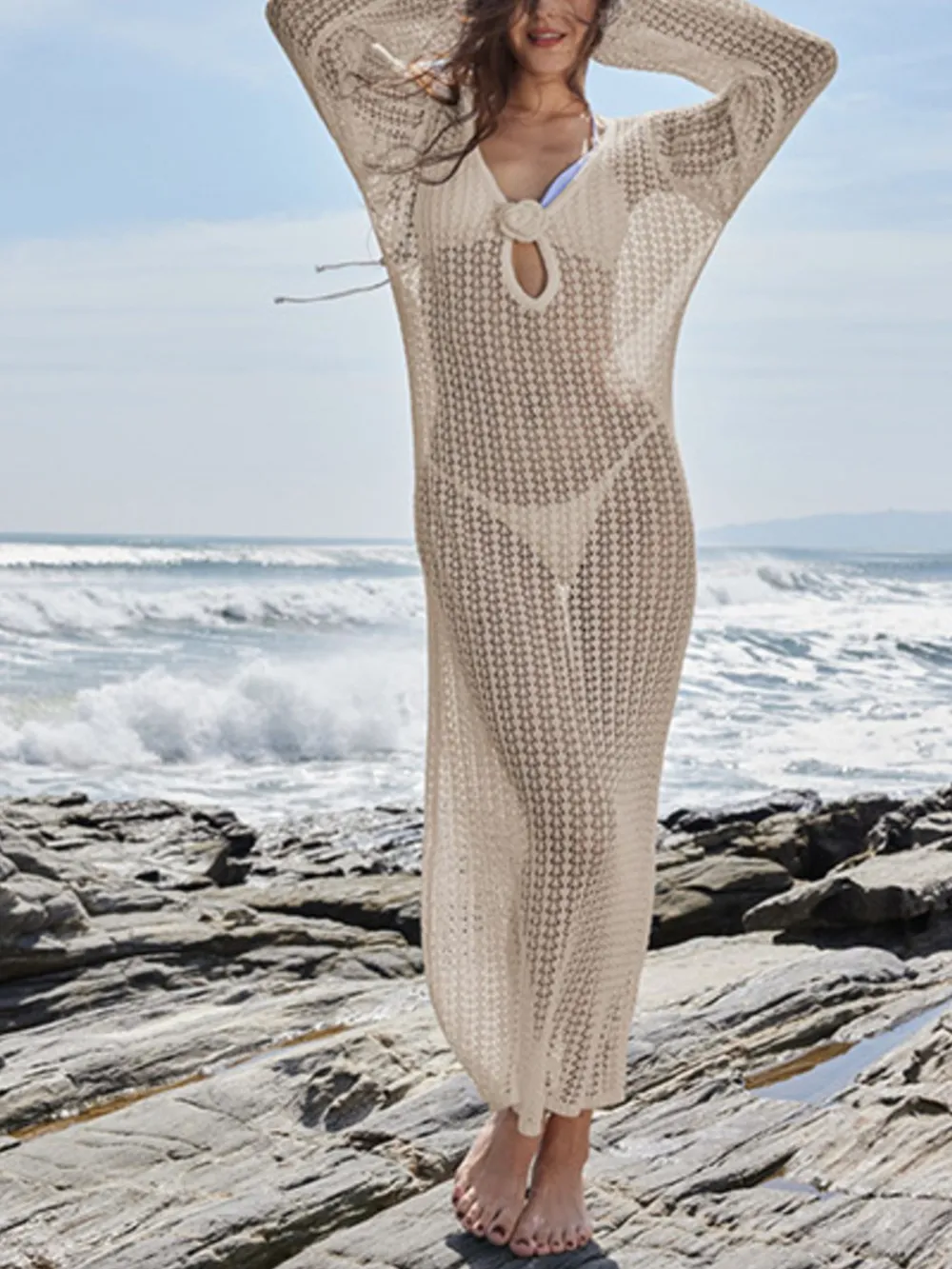 Long Sleeve Backless Cover-Up Dress, image 3