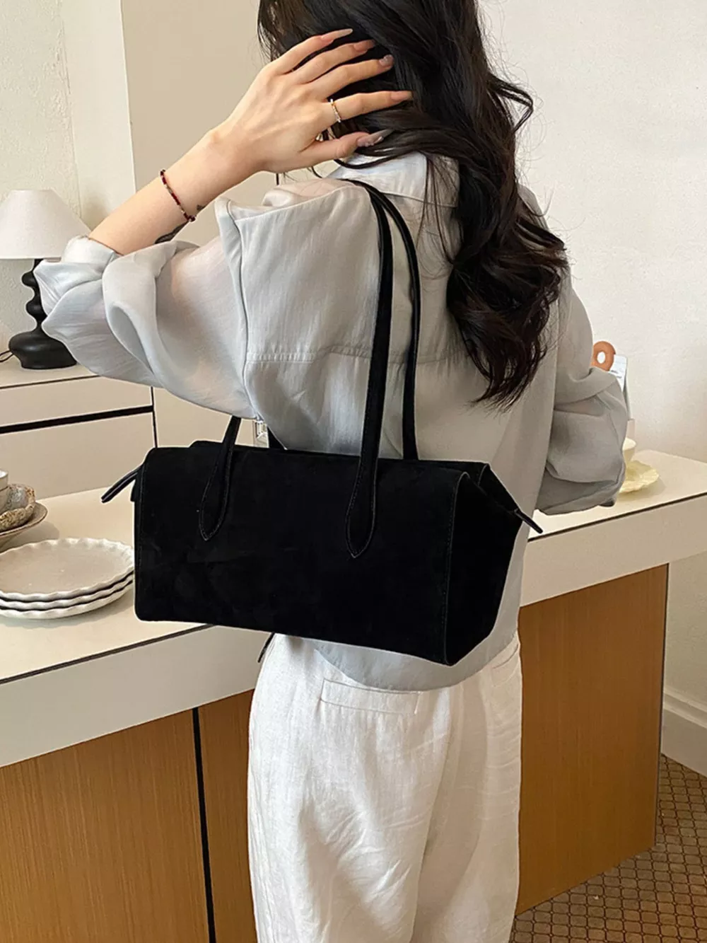 Suede Texture Rectangular Shoulder Bag, image 3