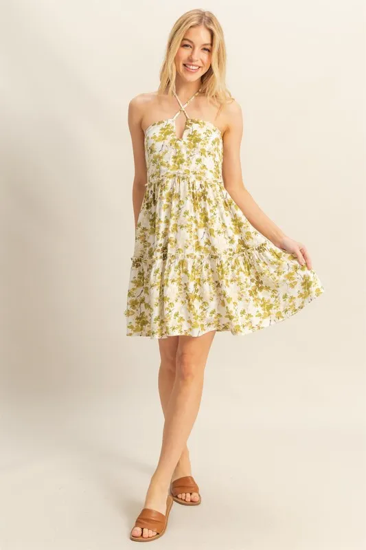 Floral Print Halter Neck Tiered Mini Dress, image 4