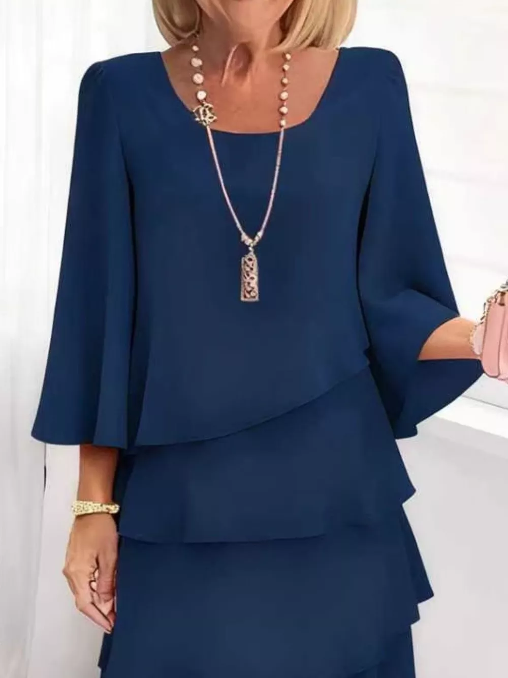 Full Size Ruffled Layered 3/4 Sleeve Dress Plus Size, image 4