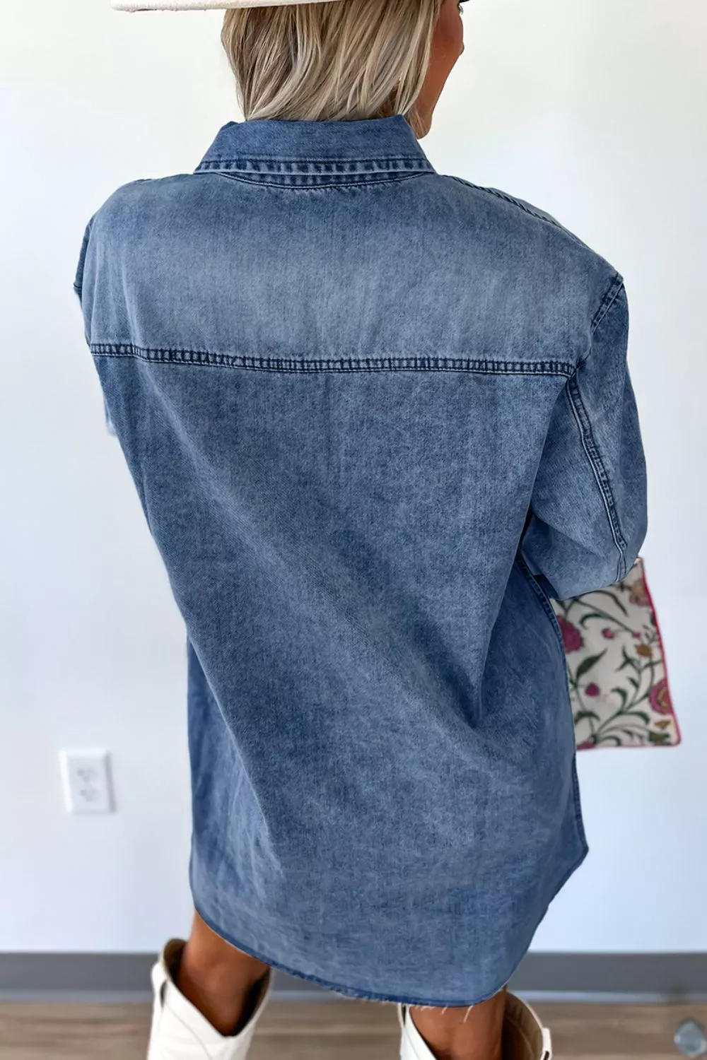 Vintage Wash Button-Down Denim Dress, image 3