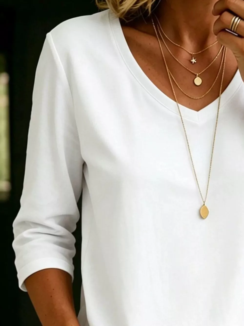 Full Size V-Neck 3/4 Sleeve T-Shirt Plus Size, image 2