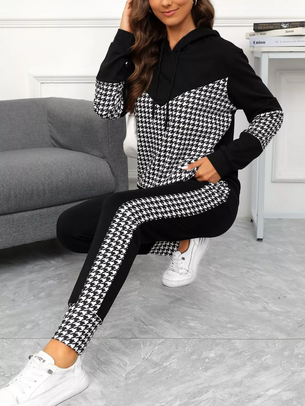 Houndstooth Drawstring Hoodie and Pants Se, image 4