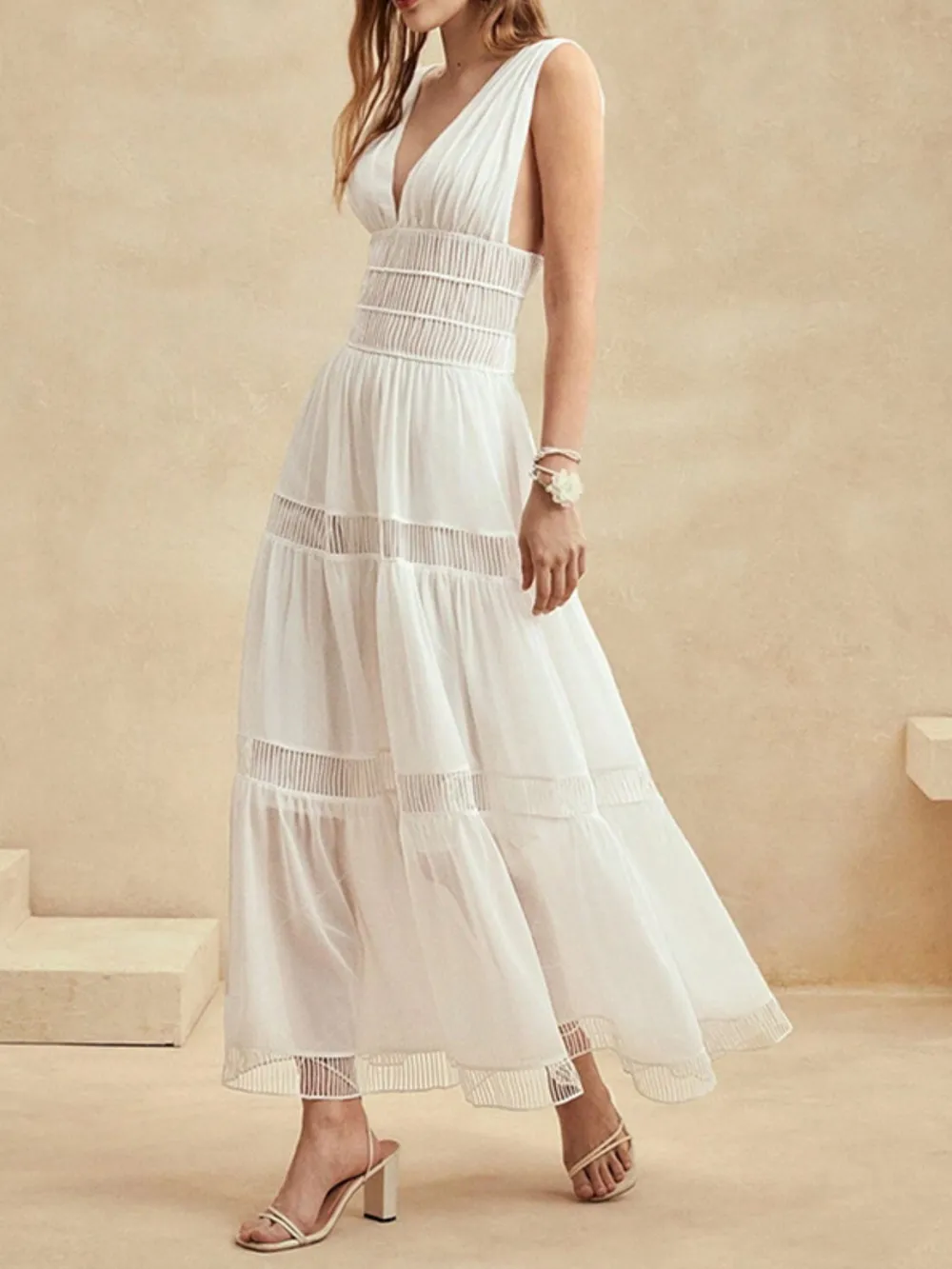 Tiered V-Neck Sleeveless Maxi Dress, image 3