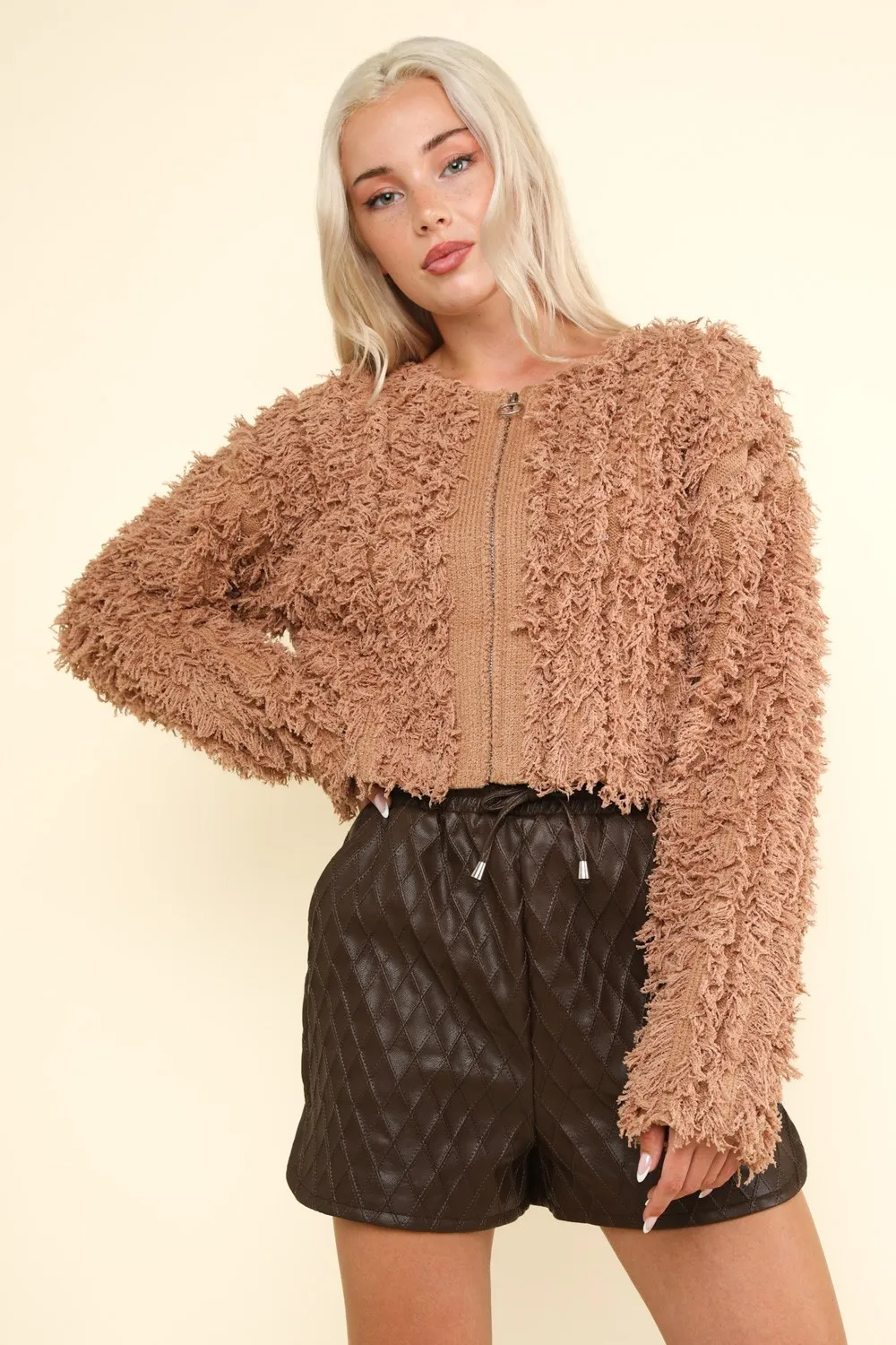 Shaggy Yarn Knit Zip Up Jacket, image 3