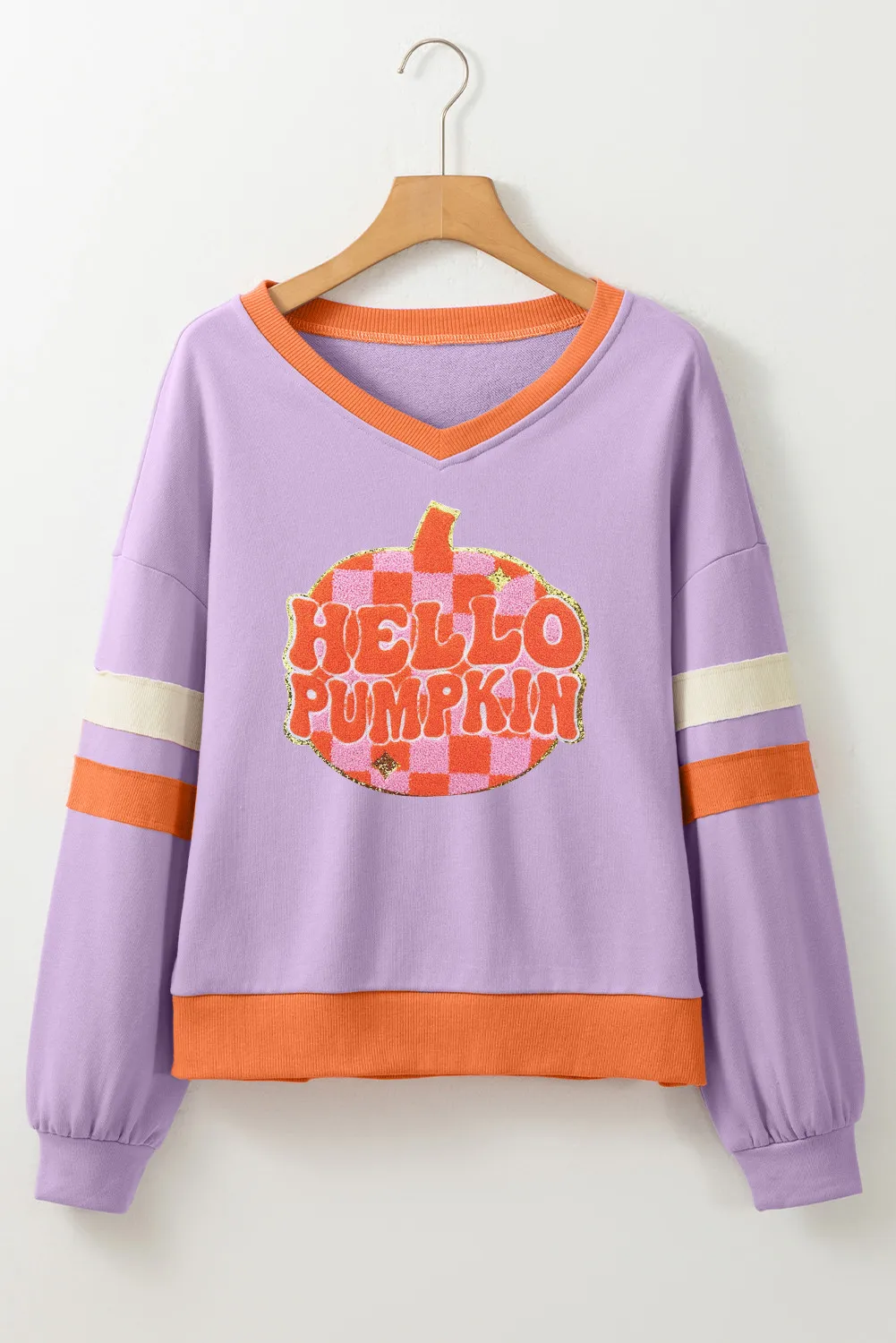Contrast V-Neck Long Sleeve Sweatshirt, image 2