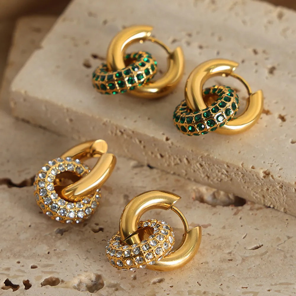Titanium Steel Inlaid Zircon Double-Hoop Earrings, image 7