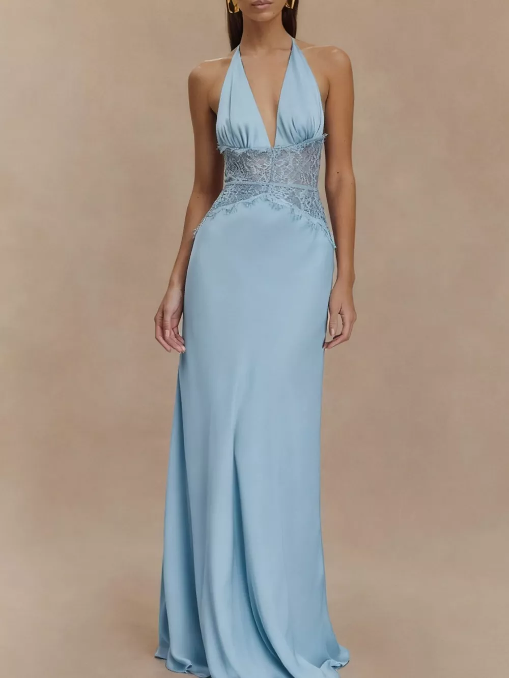 Halter Neck Lace Trimmed Maxi Dress, image 3