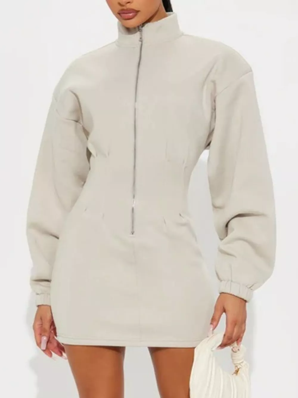 Casual Zip-Up Long Sleeve Mini Dress, image 6
