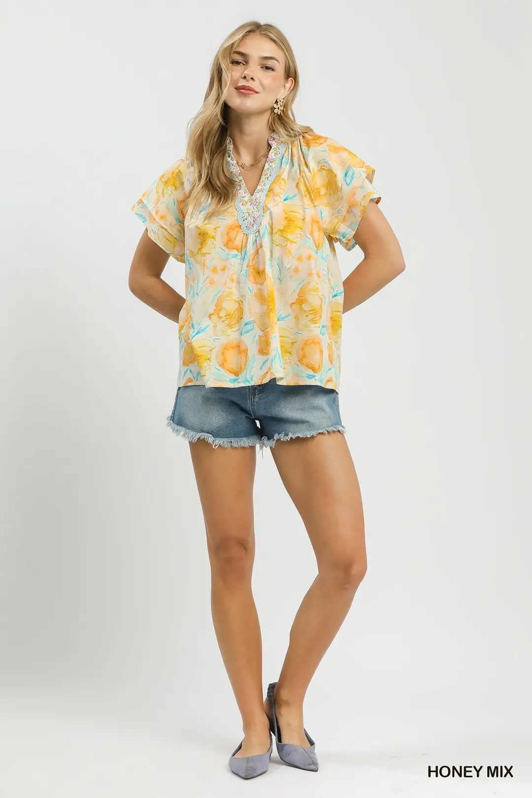 Mix Floral Print Blouse with Crochet Lace Trim, image 5