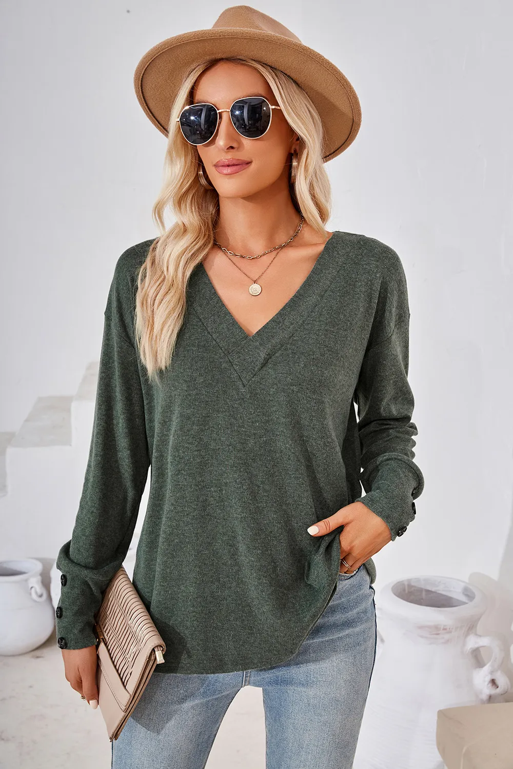 V-Neck Dropped Shoulder T-Shirt, image 18
