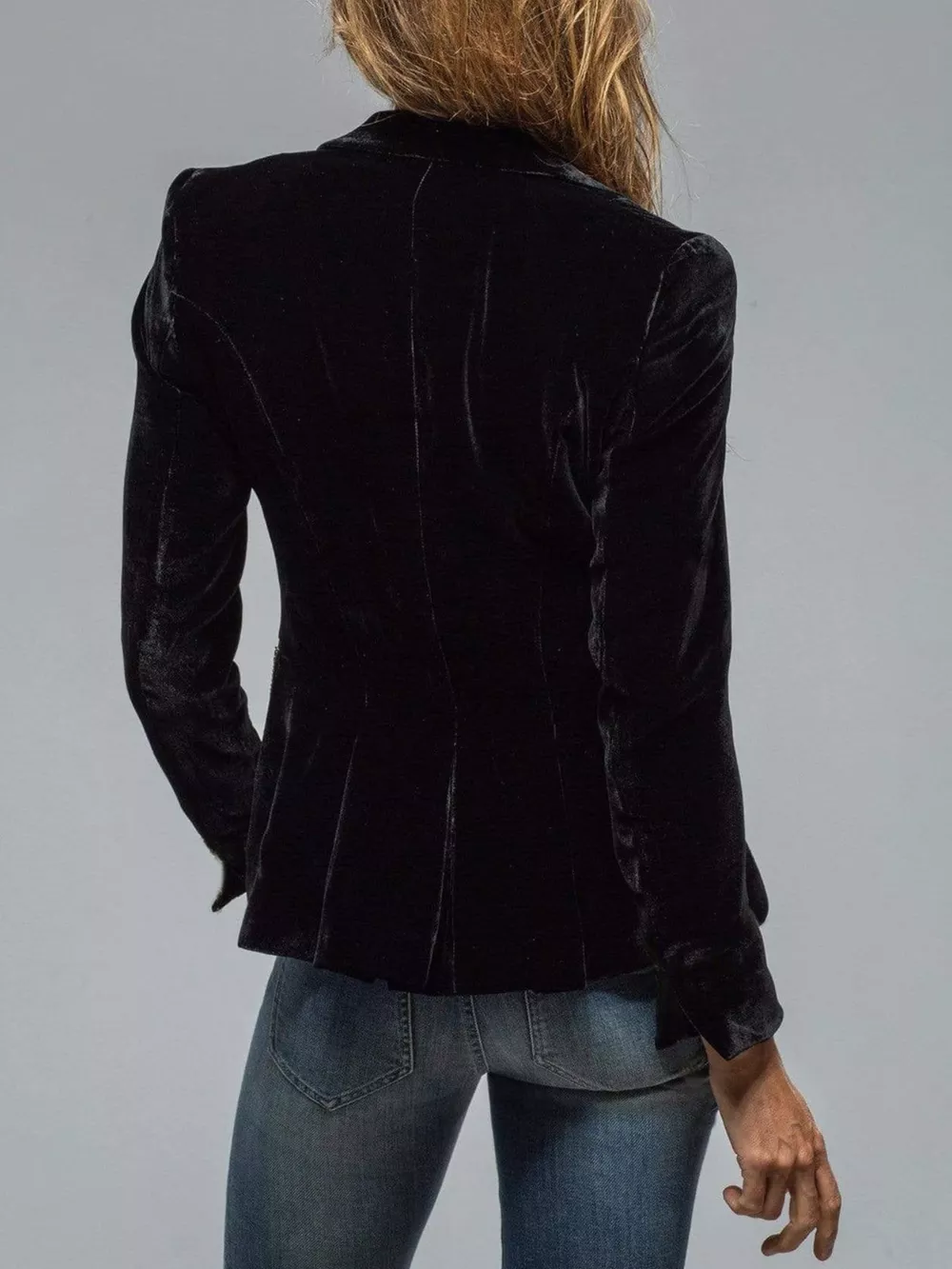 Velvet Lapel Collar Button Up Blazer, image 9