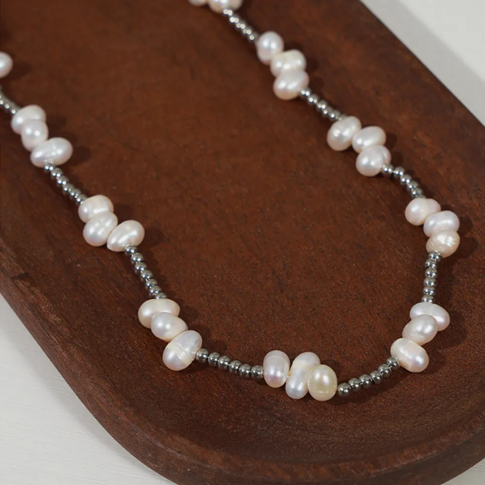 Freshwater Pearl Titanium Steel Bead Necklace, image 4