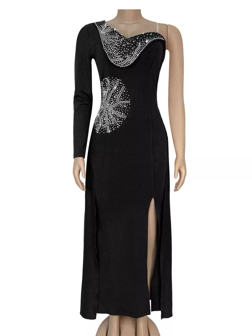 Slit Rhinestone One Shoulder Maxi Dress, image 4