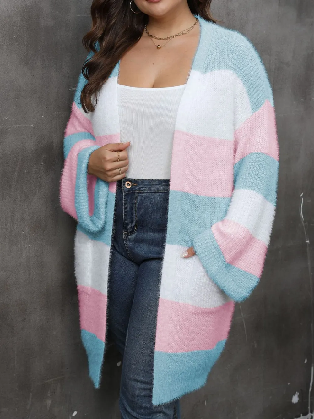 Plus Size Open Front Long Sleeve Cardigan, image 8