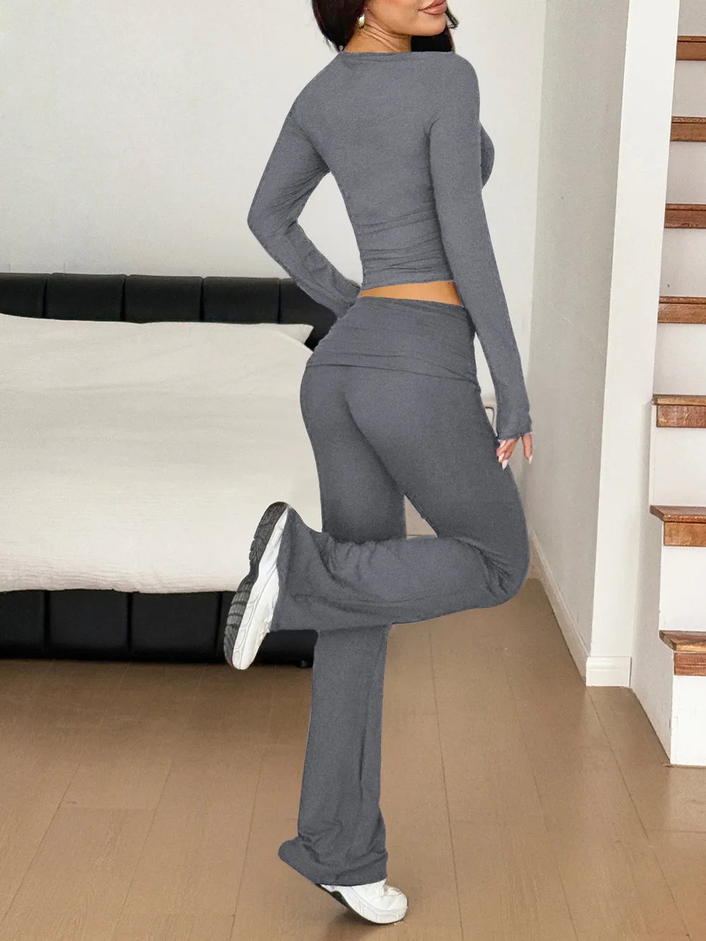 Long Sleeve Crop Top and Bootcut Pants Set, image 16