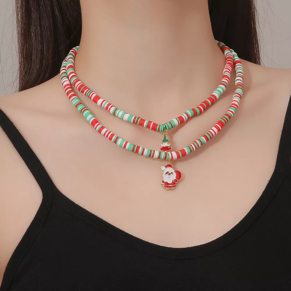 Alloy Christmas Necklace with Santa and Christmas Tree Pendant