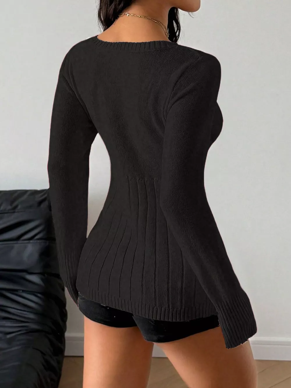 Cable Knit Button-Front Fitted Sweater, image 6