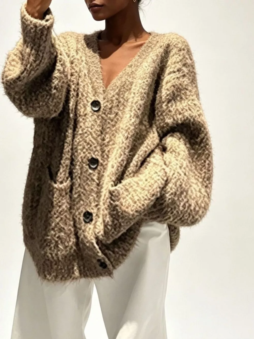 Full Size V-Neck Button-Down Cardigan Plus Size, image 4