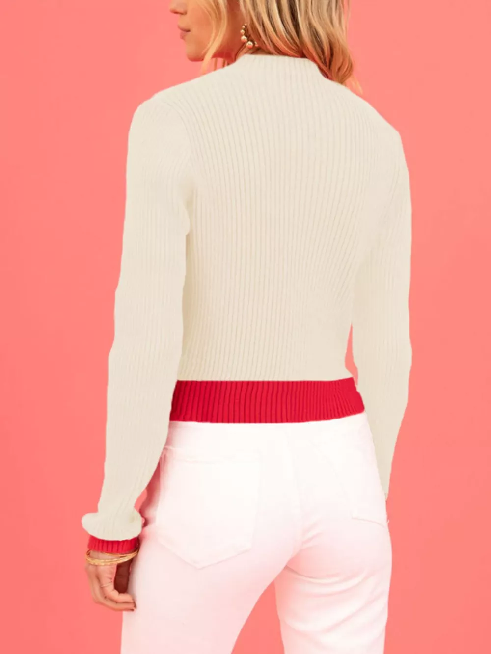 Color-Block Heart Pattern Ribbed Knit Sweater, image 10