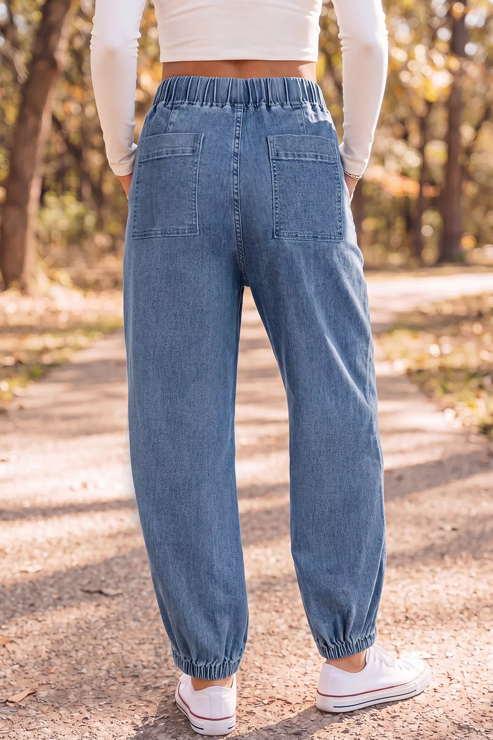 Elastic Waist Harem Ankle Length Jeans, image 4