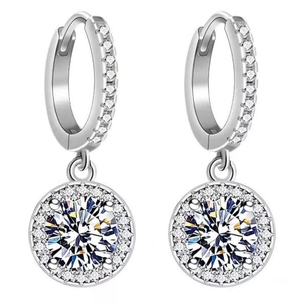 1 Carat 925 Sterling Silver Moissanite Hoop Drop Earrings, image 3