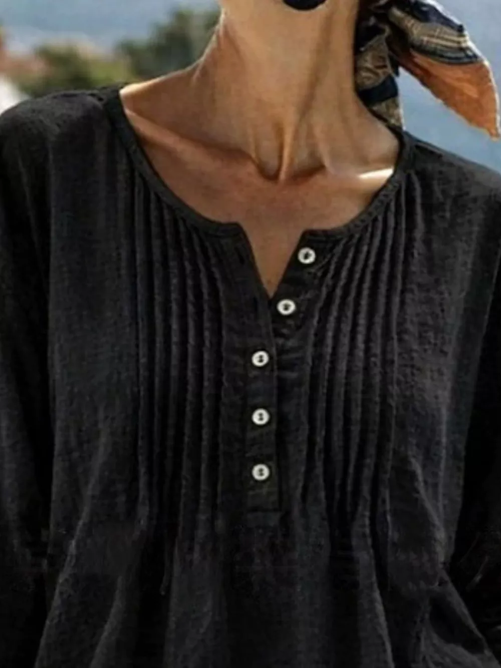 Casual Button Detail Long Sleeve Linen Shirt, image 2