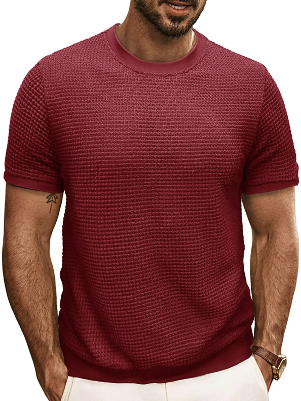 Men's Textured Knit Crew Neck T-Shirt, image 7