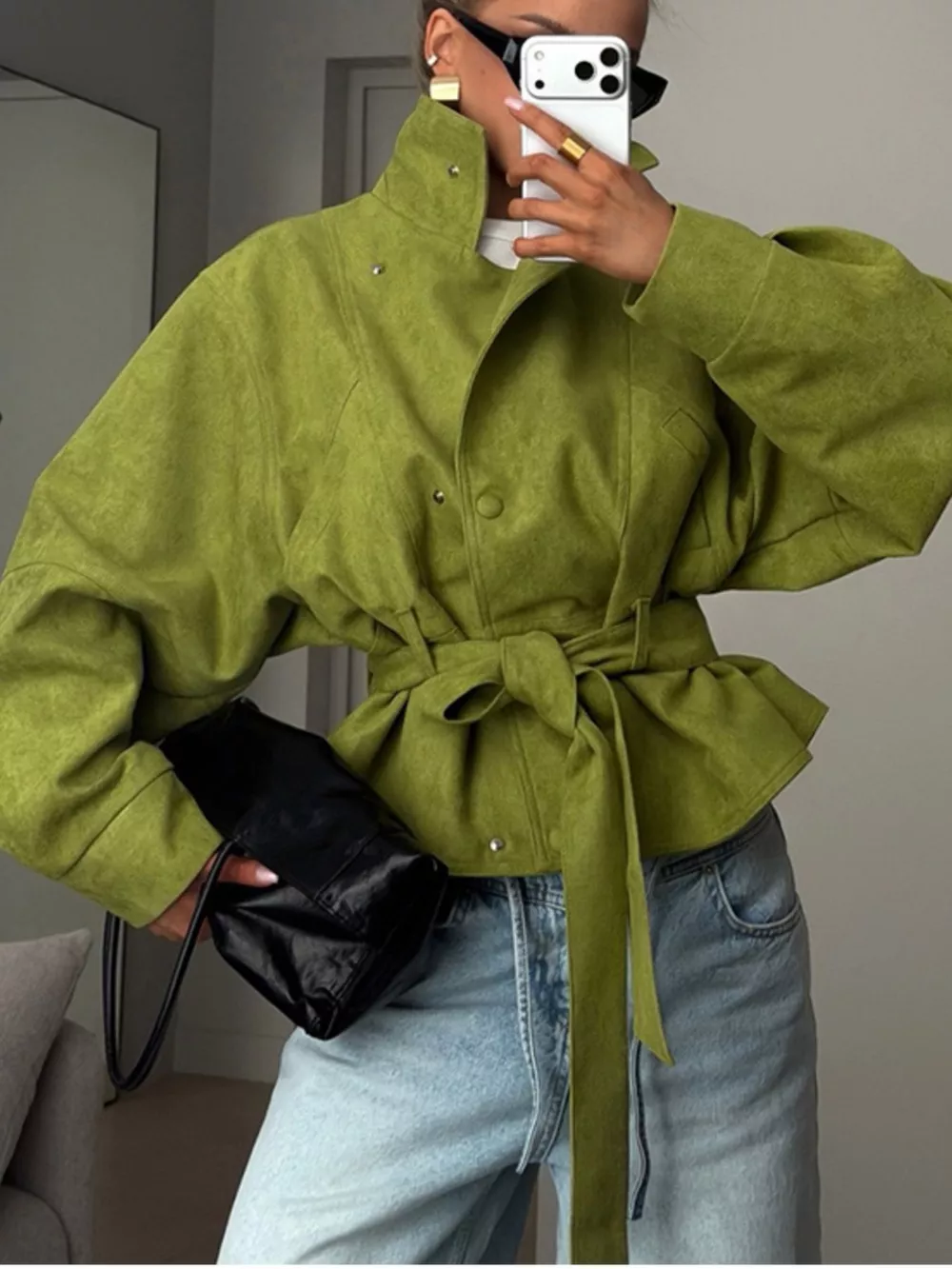 Tie Waist Long Sleeve Cropped Jacket, image 2