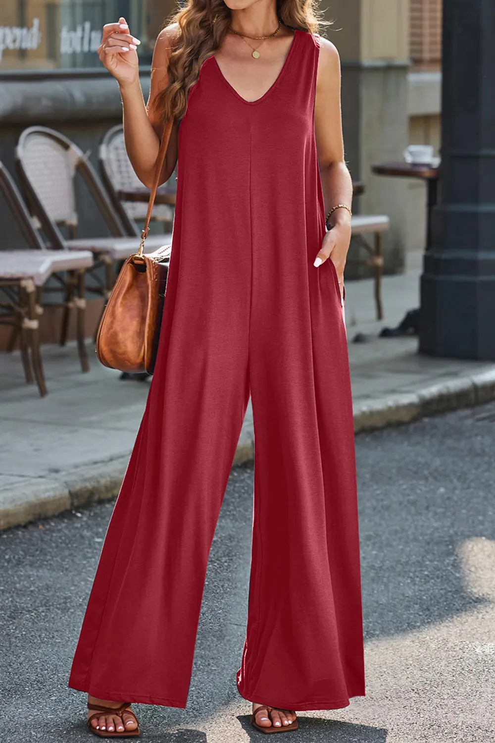 Full Size V-Neck Wide Strap Jumpsuit, image 3