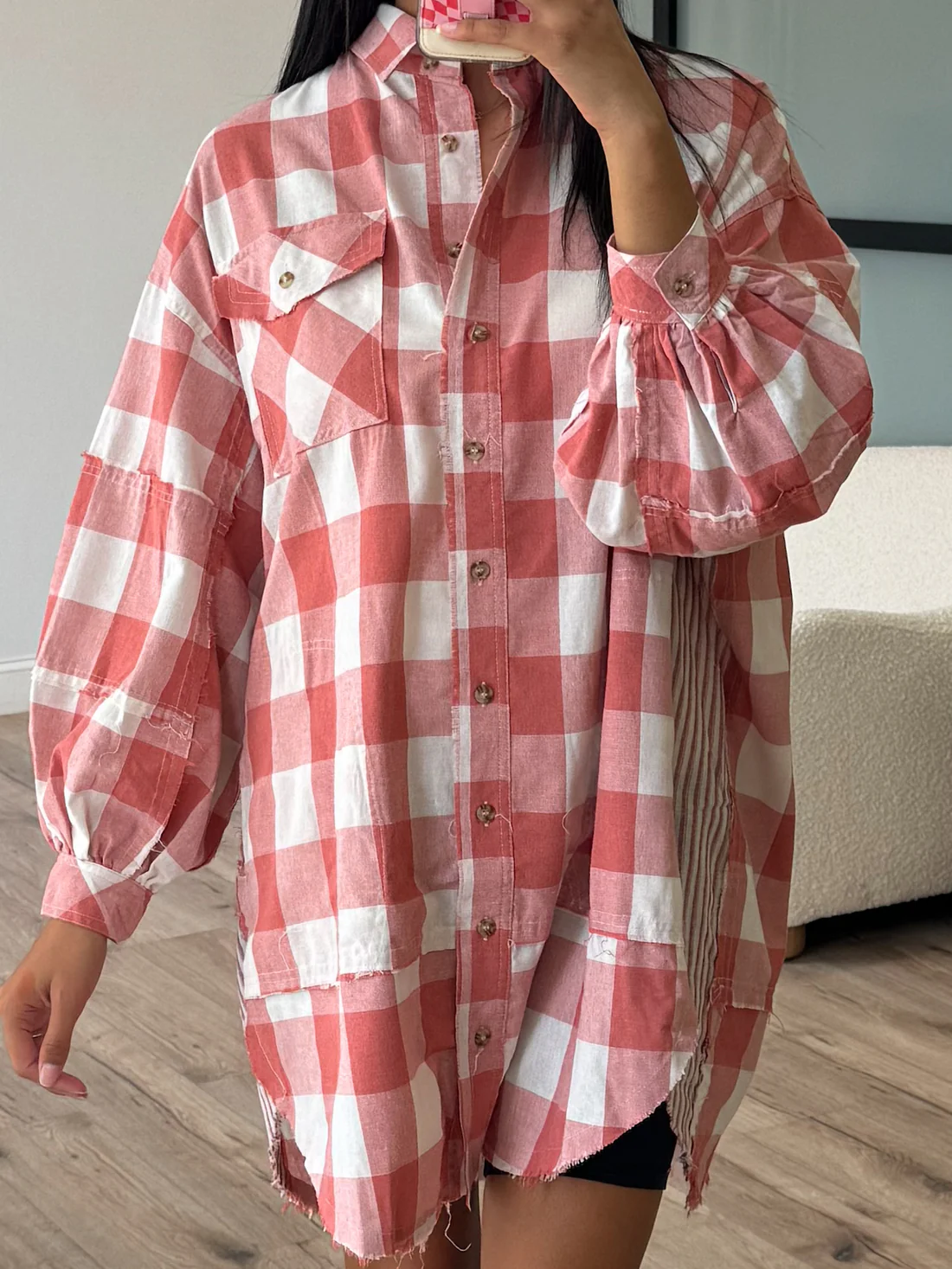 Plaid Collared Neck Long Sleeve Shirt Dress, image 10