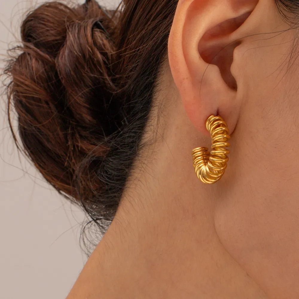 18K Gold-Plated Stainless Steel C-Hoop Earrings, image 5