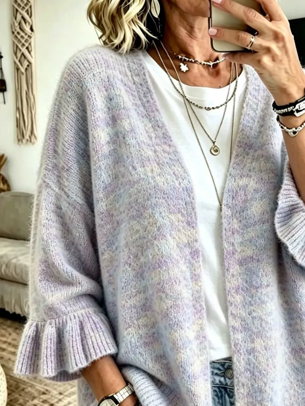 Full Size Ruffle Sleeve Open-Front Cardigan Plus Size, image 4