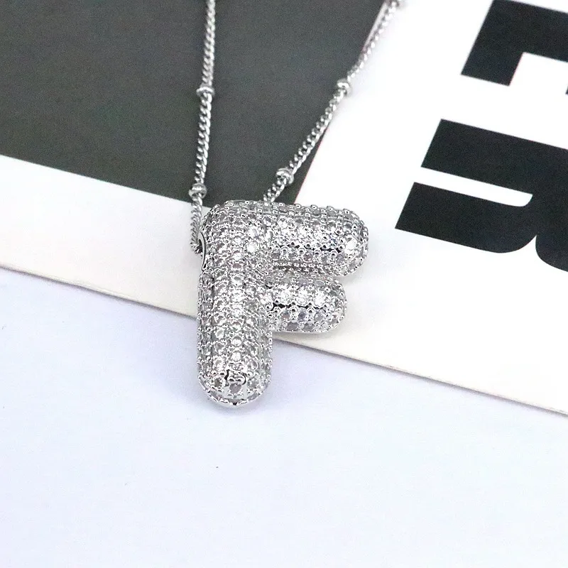 Copper Inlaid Zircon Letter Pendant Necklace, image 3
