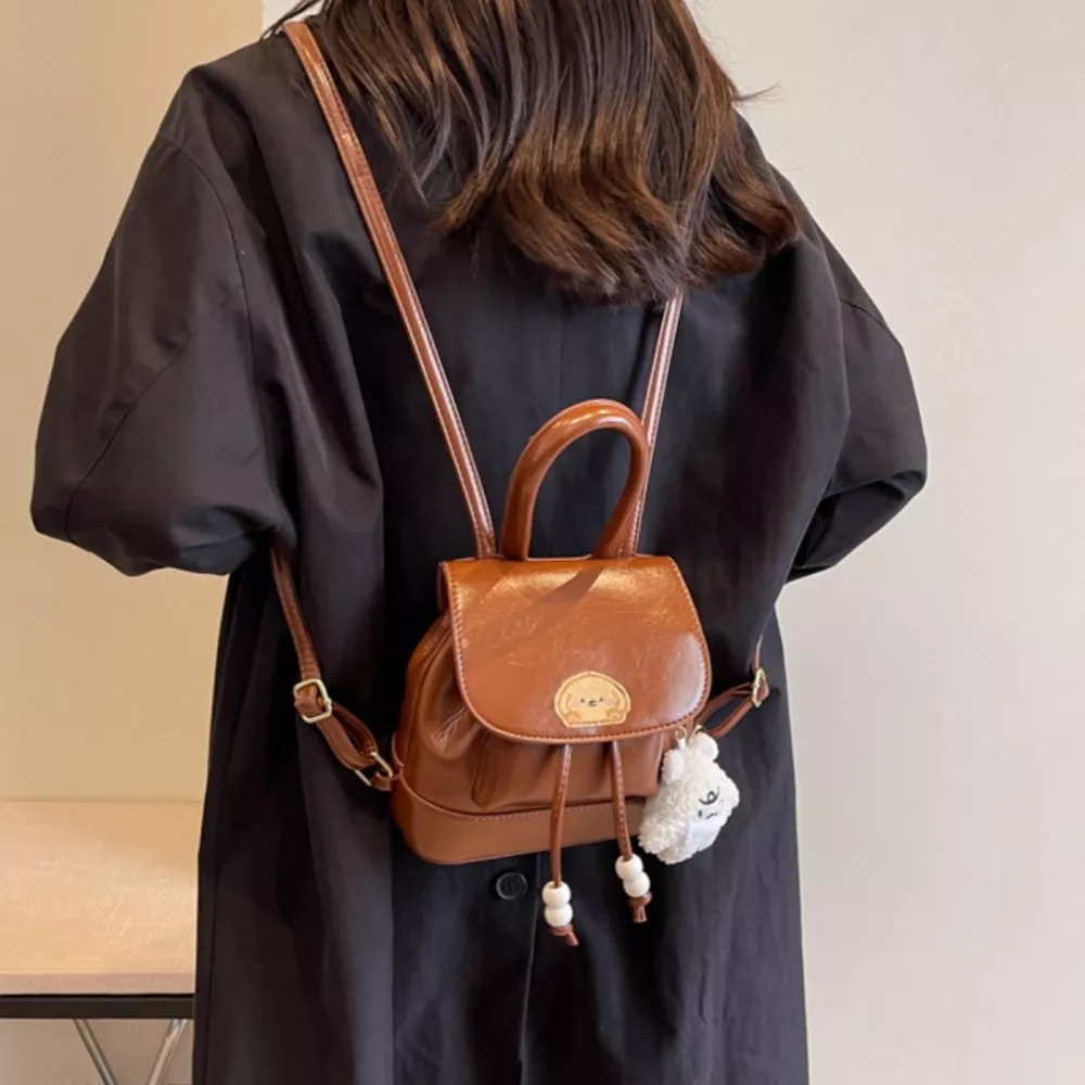 Puppy Patch Leather Backpack Bag, image 4