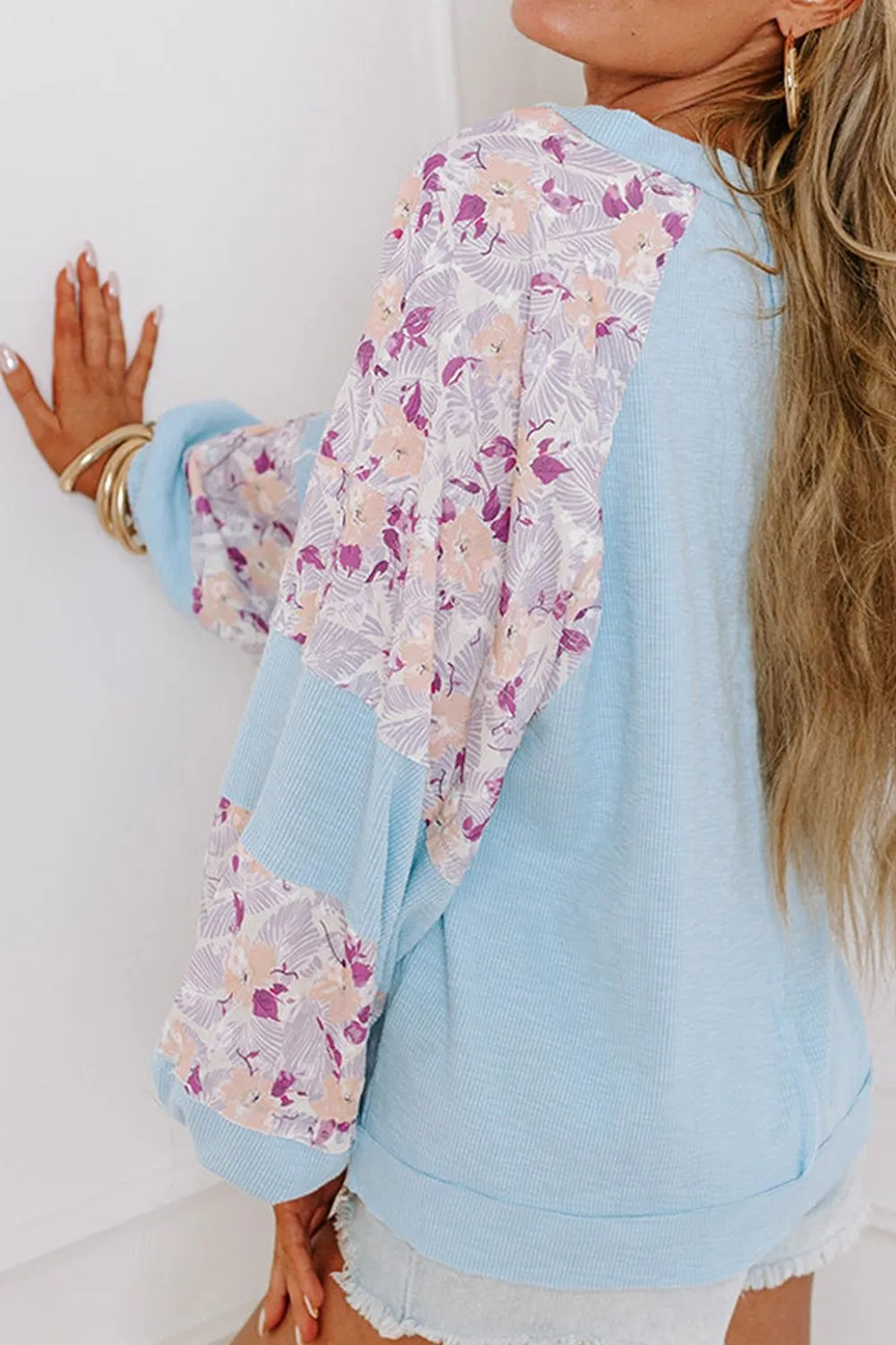 Printed Round Neck Balloon Sleeve Sweatshirt, image 3