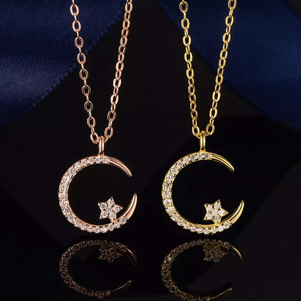Crescent Moon Star Pendant Necklace, image 2