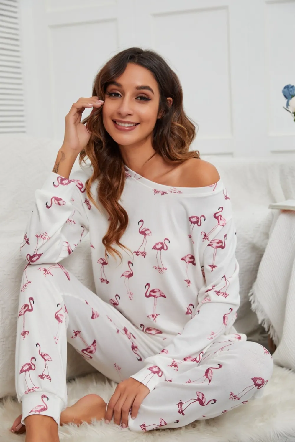 Flamingo Long Sleeve Top and Pants Lounge Set, image 5