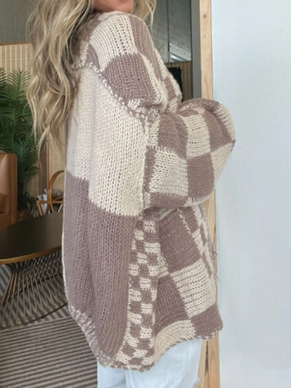Plaid Open Front Long Sleeve Cardigan, image 3