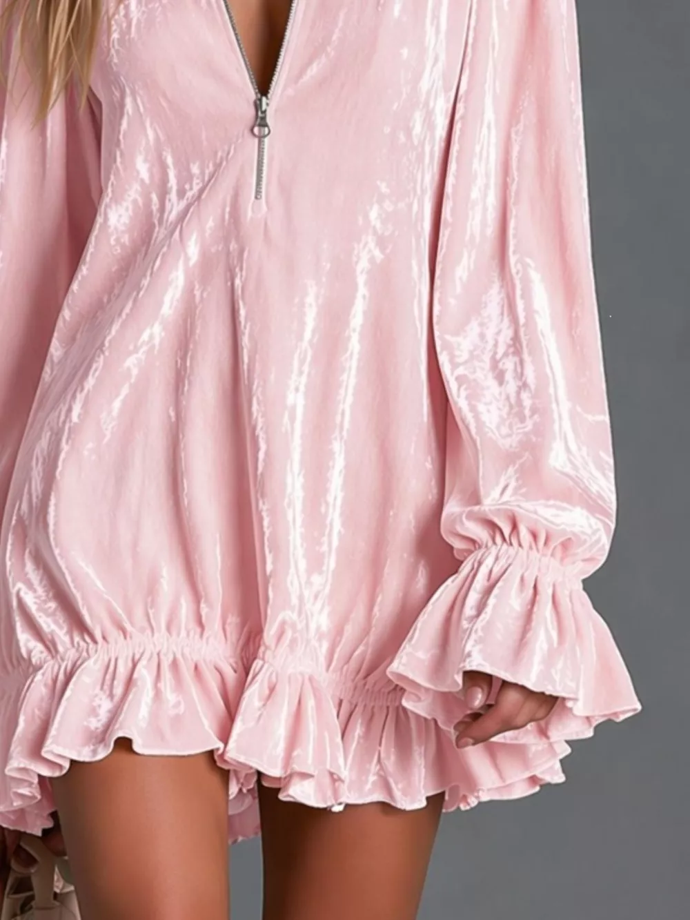 Full Size Zip-Front Ruffle Hem Mini Dress Plus Size, image 8