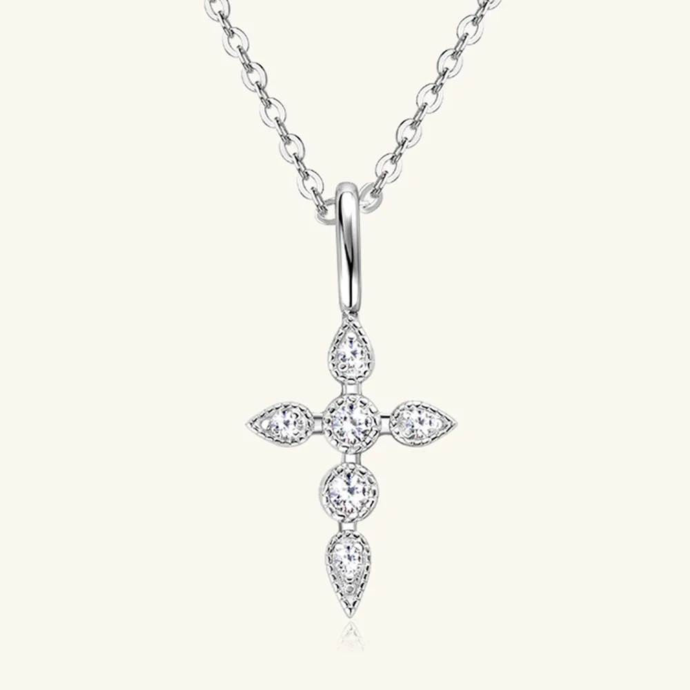 925 Sterling Silver Moissanite Cross Pendant Necklace, image 6