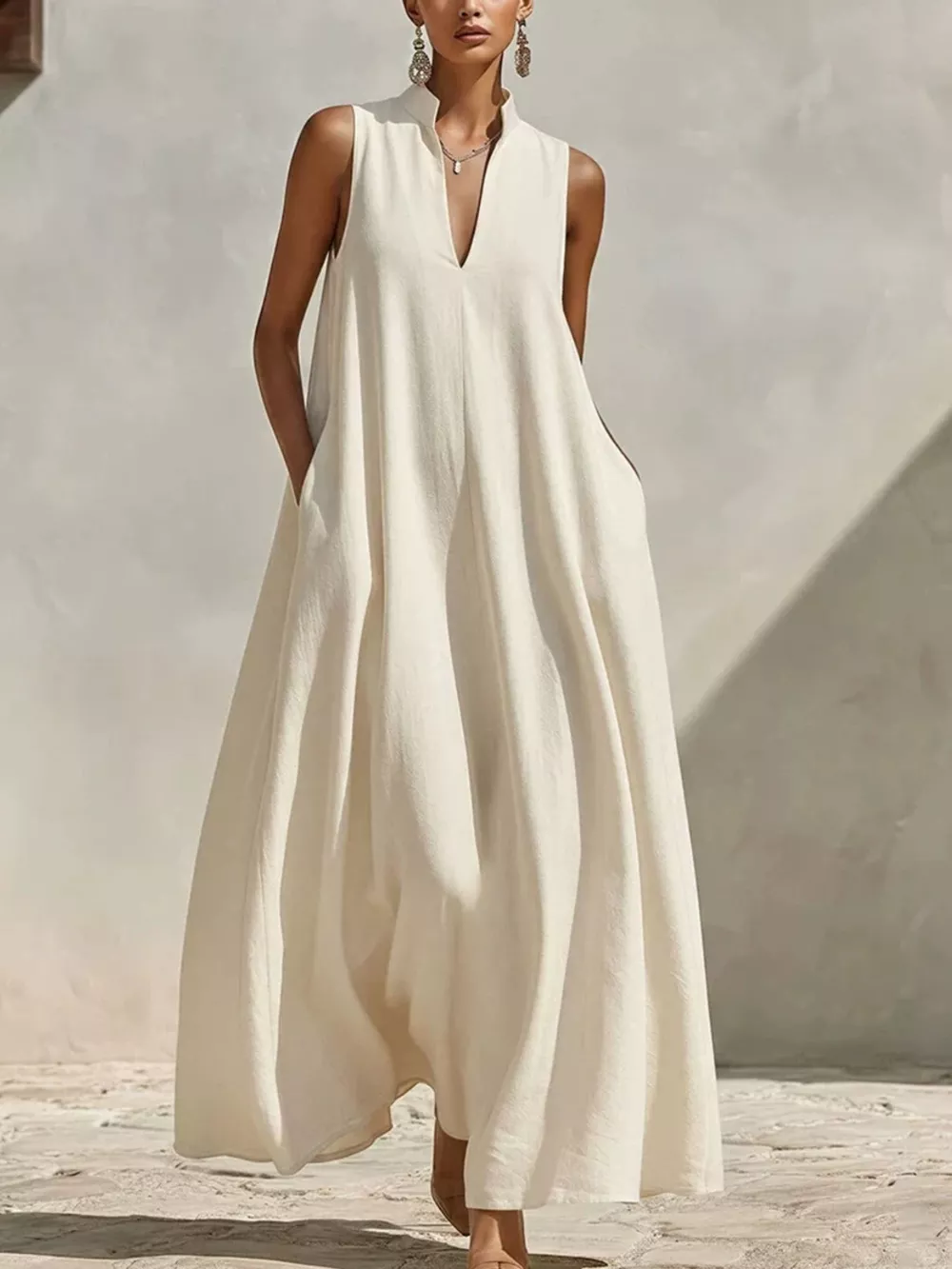 Sleeveless Maxi Dress with Side Pockets, image 2