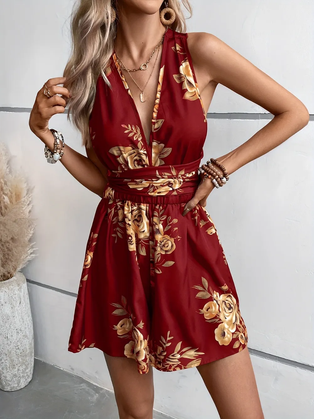 Crisscross Back Printed Romper, image 2