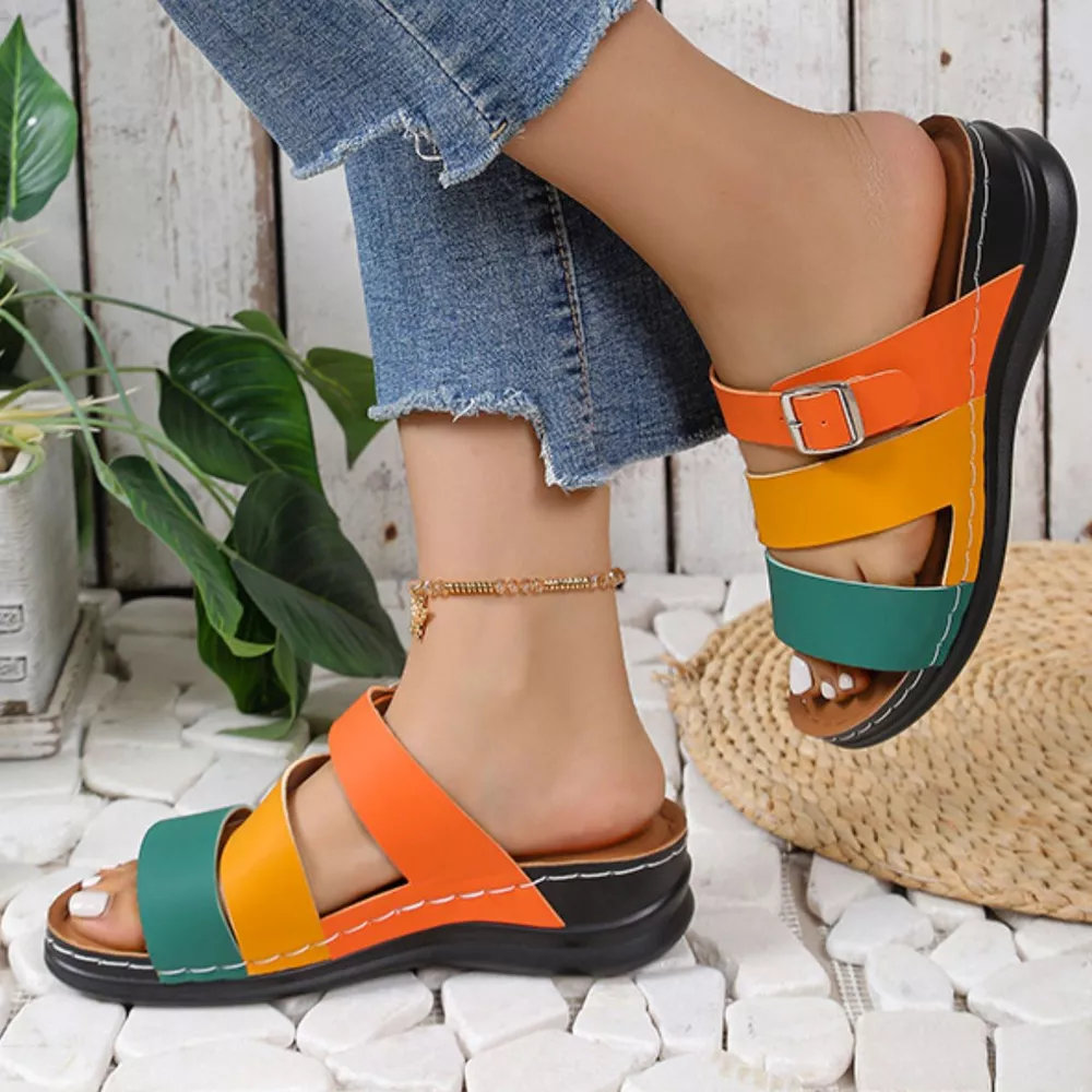Color Block Adjustable Buckle Comfort Sandals, image 2
