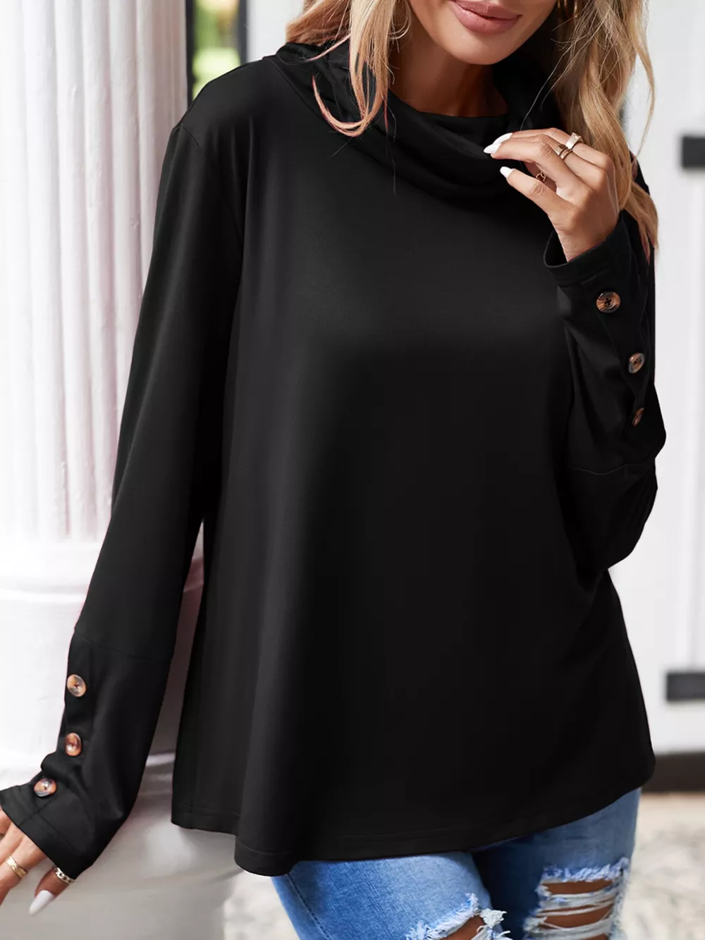 Cowl Neck Long Sleeve Blouse, image 2